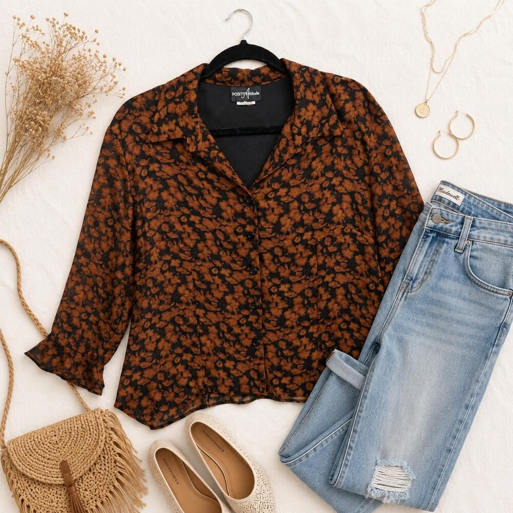 Unbranded Women's Brown and Black Blouse
